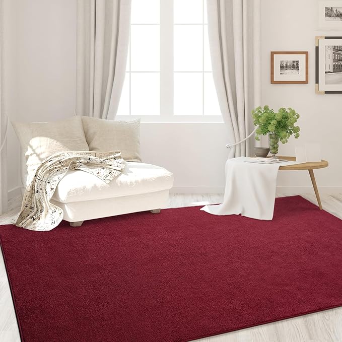FlyDOIT Area Rugs for Bedroom Living Room, 6x9 Rose Red Super Soft Comfy Thickened Memory-Foam Indoor Carpets, Modern Aesthetic Minimalist Carpet for Boys Girls Adults Apartment Nursery Home Décor