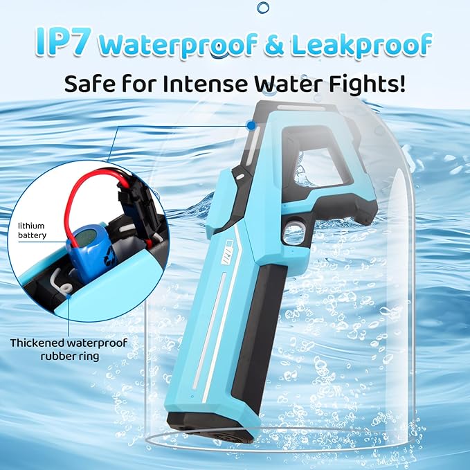 Electric Water Gun with Auto-Suction, 32FT High-Power Spray & IPX7 Waterproof Nozzle