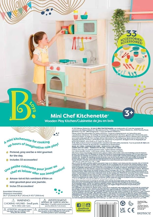 B. toys- Mini Chef Kitchenette- Pretend Play Wooden Play Kitchen – Kitchen for Kids – Kitchen Play Set & Accessories – (20+ Pcs)- 3 Years +