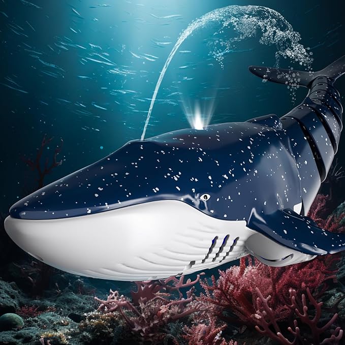 2.4Ghz Remote Control Whale Shark Toys for Boys Kids, 1:18 Scale High Simulation Whale Shark for Pool, Electric RC Whale Shark Fish Toys with Light & Spray Water Function for 4 5 6 7 8 9 Year olds Kid
