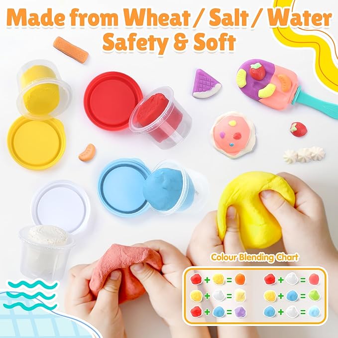 PLAY Clay Dough Set with Ice Cream Maker Machine/Noodle Maker/Banana Split Ice Cream Mold Kitchen Creations Arts Crafts Play Food Toys Tools Kit for Boys Girls Kids Toddlers Ages 3+