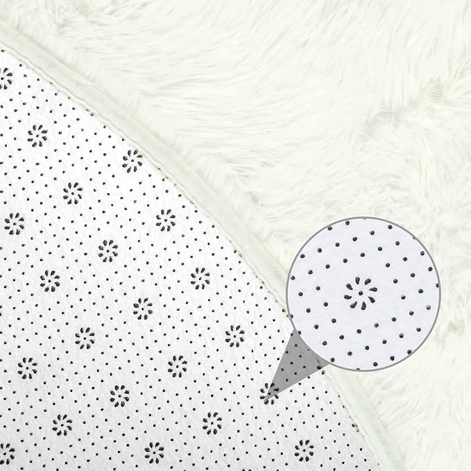 junovo Round Rug 5x5 Feet Fluffy Soft Area Rugs for Kids Girls Room Princess Castle Plush Shaggy Carpet Cute Circle Nursery Rug for Kids Girls Bedroom Baby Room Home Decor Circular Carpet, Creamy