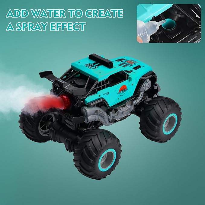 Remote Control Monster Truck, 2.4GHz All Terrain RC Cars, Remote Control Monster Car, Spray Music RC Truck for Boys 4-7 8-12 and Girls