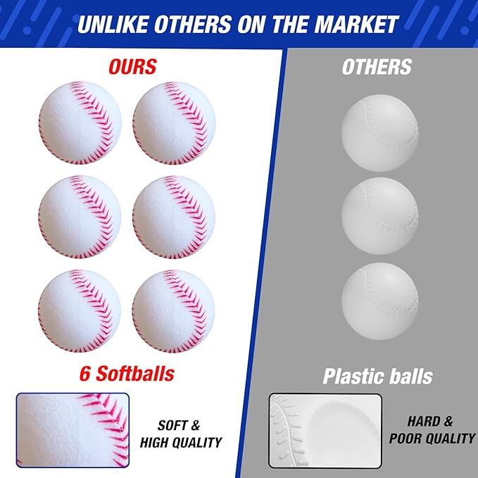 3-in-1 Baseball Set for Kids 3-5 - Tee Ball Stand, Hanging Tee, Ball Launcher and 6 Softballs - Adjustable Height, Indoor/Outdoor Sport Gifts for Boys, Blue