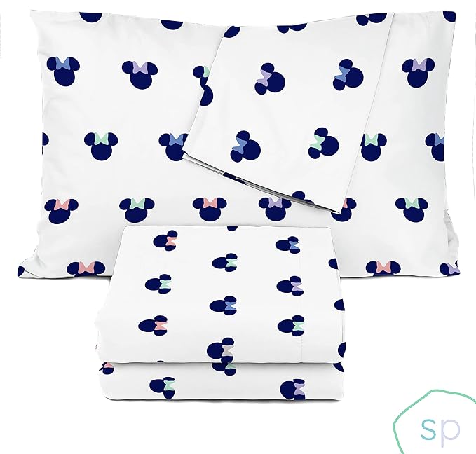 Saturday Park Disney Minnie Mouse Dreaming of Dots Full Sheet Set - 4 Piece 100% Organic Cotton Sheets - GOTS & Oeko-TEX Certified (Disney Official)