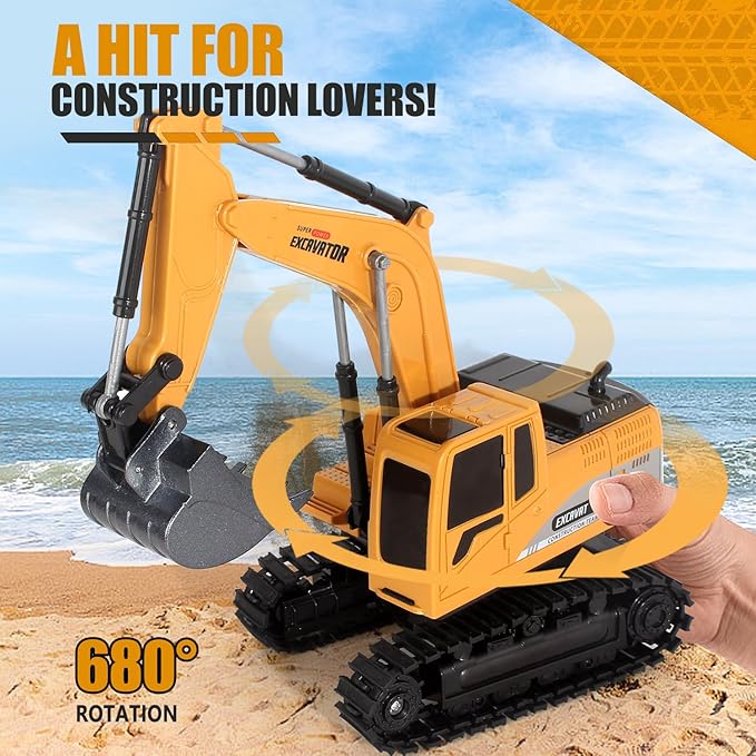 Remote Control Excavator Toys for Boys, RC Excavator Toy for Boys 3 4 5 6 7 8 Year Old Kids Christmas Birthday Gift，RC Digger Truck Construction Vehicles with Metal Shovel & Light
