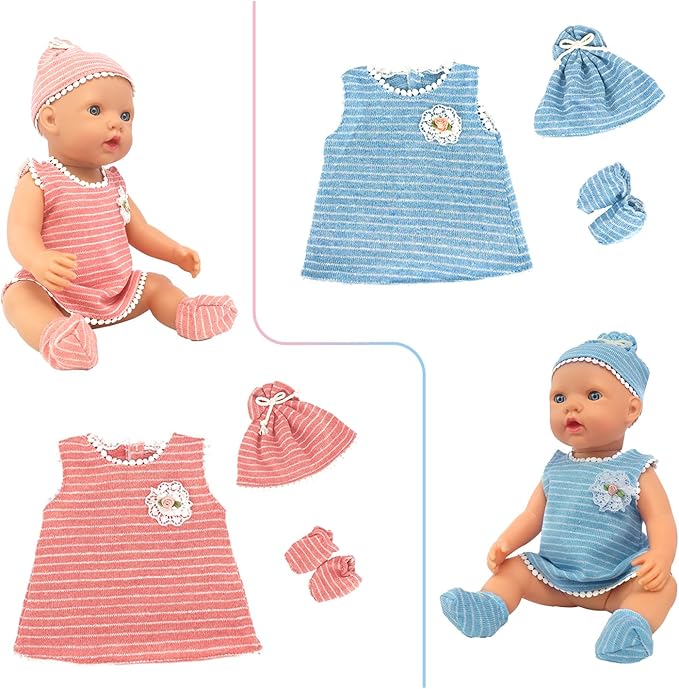 UNICORN ELEMENT 6 Sets 14-18 Inch Baby Doll Clothes, 16 Inch Doll Outfit for 43cm Reborn Dolls, Total 15 Pcs Onesies Doll Clothes and Accessories for 18 Inch Girl Dolls