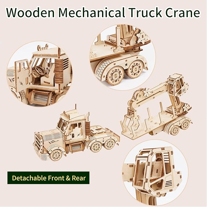 3D Wooden Puzzle for Adults, Wooden Mechanical Truck Crane Puzzles, DIY Model Building Kit Handicraft Wood Craft Hobbies Toy, Birthday for Hobbyist Teens Family Women Men, 428 Pieces