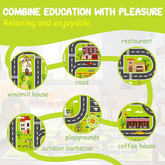 Kids Carpet Car Rug Play Mat, Road Rug, ABC Rugs Play Learn and Safely Extra Large Thickand Non-Slip, Car Carpet for Kids Playroom, Kids Bedroom (2.6x4ft)