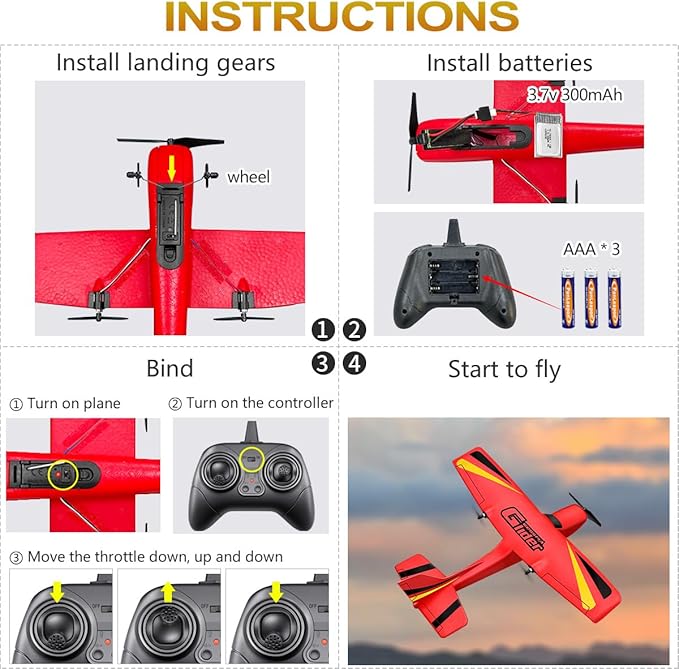 HAWK'S Work 2 CH RC Airplane, RC Plane Ready to Fly, 2.4GHz Remote Control Airplane, Easy to Fly RC Glider for Kids & Beginners (Red)