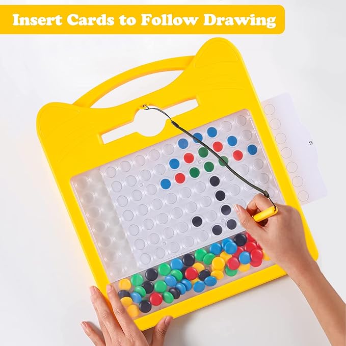 Magnetic Drawing Board for Kids, Toddler Magnet Doodle Board with Beads and 2 Pens, Magnetic Dot Art, Preschool Learning ABC Numbers for 3 4 5 6 Years Old Girls Boys (Yellow)