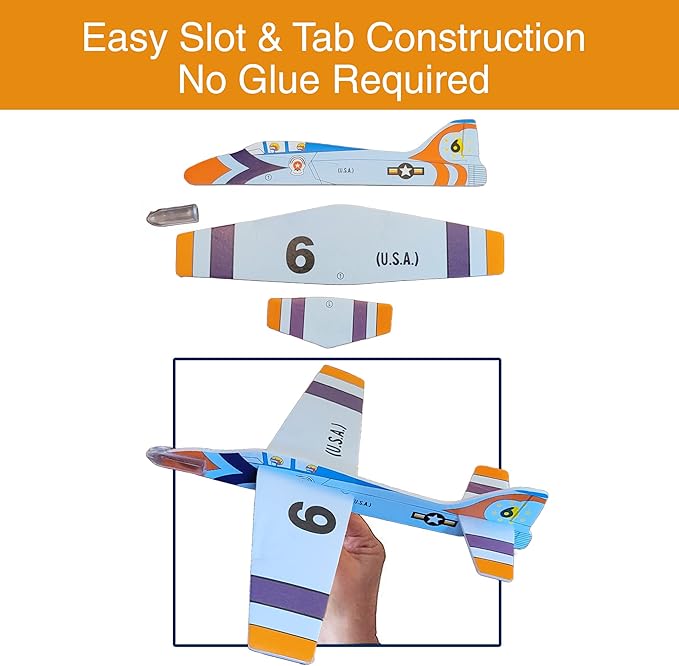 Balsa Wood and Styrofoam Airplane Toys Set | Wooden Airplane Kits | 2 Rubberband Powered Propellor Planes, 2 Balsa Wood Glider Planes, and 6 Foam Model Toy Airplane Kits | Classic Toys for Children