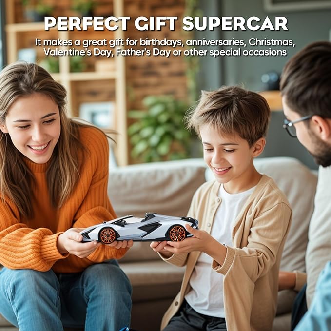 MIEBELY Lamborghini Remote Control Car, 1:16 Scale Lambo Toy Car 7.4V 500mAh Officially Licensed 12Km/h Rc Cars with Led Light 2.4Ghz Model Car for Adults Boys Girls Birthday Ideas Gift (Light Blue)