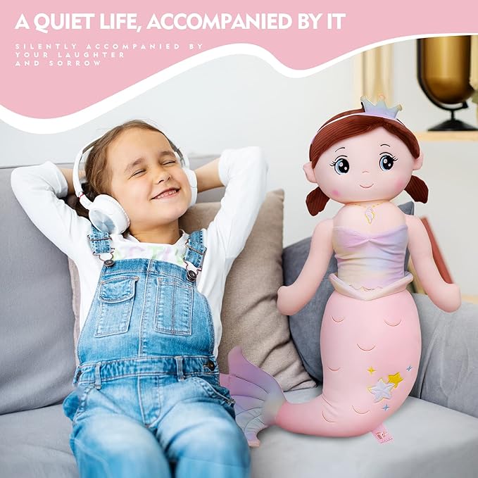 Mermaid Stuffed Animal Plush, 39.4in Cute Soft Pink Hugging Mermaid Plushies Pillow Toys Kawaii Birthday Gift for for Adults Kids Boys Girls