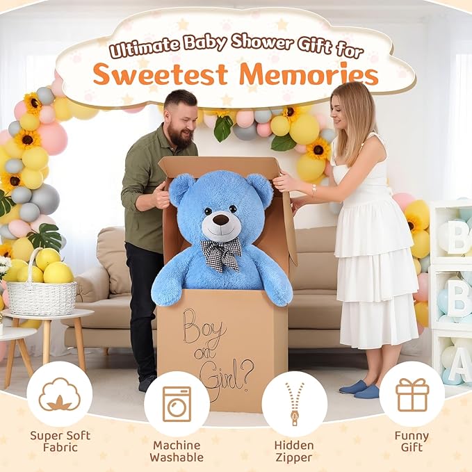 MorisMos Giant Teddy Bear, 47in Big Teddy Bear Stuffed Animals Plush, 4 Feet Large Bear for Girlfriend Gifts, Blue