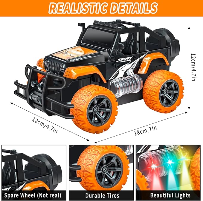 Remote Control Car for Kids 3-5, Off Road Rc Racing Car Vehicle Remote Control Truck for Girls Boys 4-7 8-12 Monster Trucks with 3 Color Led Lights Birthday Gift, Orange