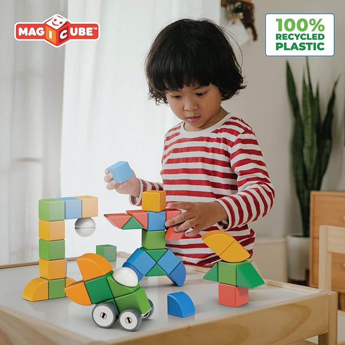Geomag MagiCube 32-pc Magnetic Blocks Set for Toddlers & Kids Ages 1-5 | Swiss-Made STEM Educational Toy Made from 100% Recycled Plastic | Creative Early Learning Play