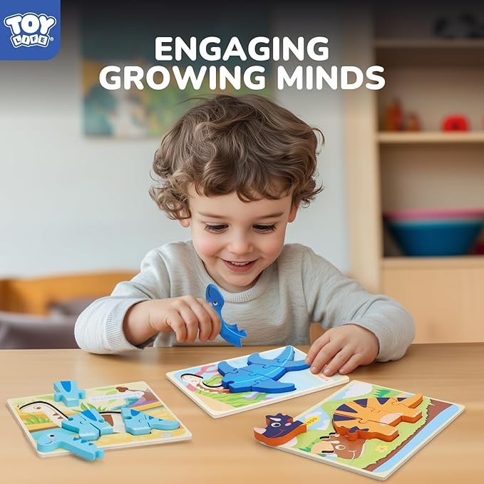 TOY Life Toddler Puzzles Ages 2-4, Wooden Puzzles for Toddlers 1-3, 7 Piece Dinosaur Puzzle 2 Year Old, Toddler Puzzles Ages 1-3, Toddler Boy Toys 2-3, Educational Toys for Toddlers 3-5