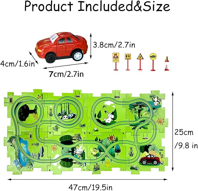 4 Year Old Boy Birthday Gift, Puzzle Racer Kids Car Track Set Puzzle Racer Car Track Set with Roadmap Puzzle Track Car Play Set Toys for 4 Year Old Boys (B-Land, set2-15PCS)
