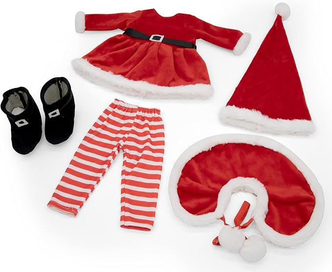 Playtime by Eimmie 18 Inch Doll Clothes and Accessories - Christmas Holiday Dress with Matching Santa Hat & Shawl - Clothing Sets & Stuff - Fits American, Generation & Similar 18” Dolls for Girls