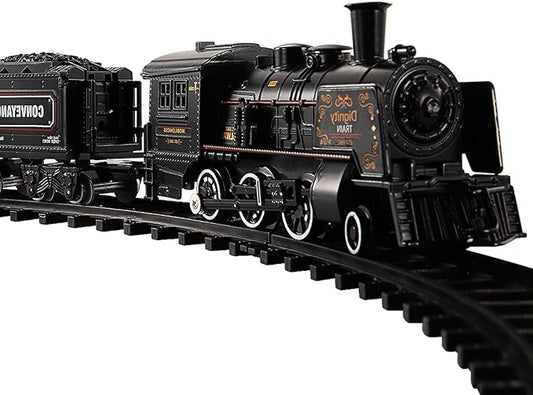 Kids Train Set ，Electric Metal Alloy Train Toy for Boys Girls w/Smokes, Lights & Sound, w/Steam Locomotive Engine, Cargo Cars & Tracks
