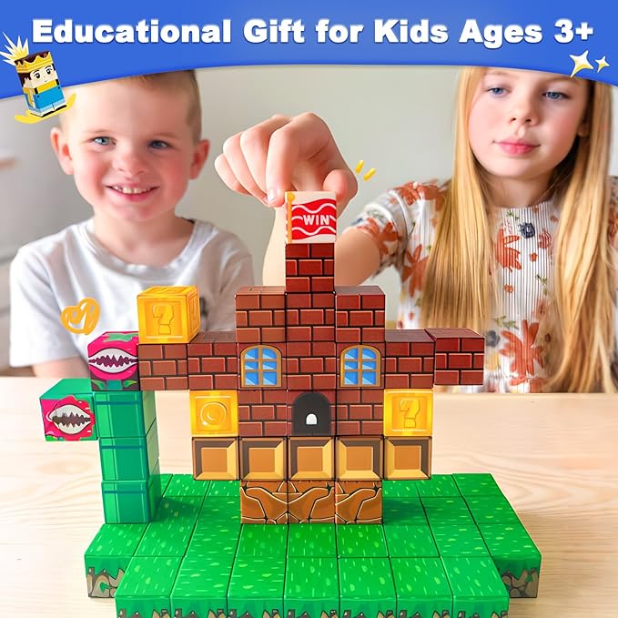 Magnetic Blocks Building Toys - Build Mine Magnet World Set Toddler Kids Sensory Toys for Boys & Girls Ages 3-5 5-7 8-12, 1'' Magnetic Cubes Game