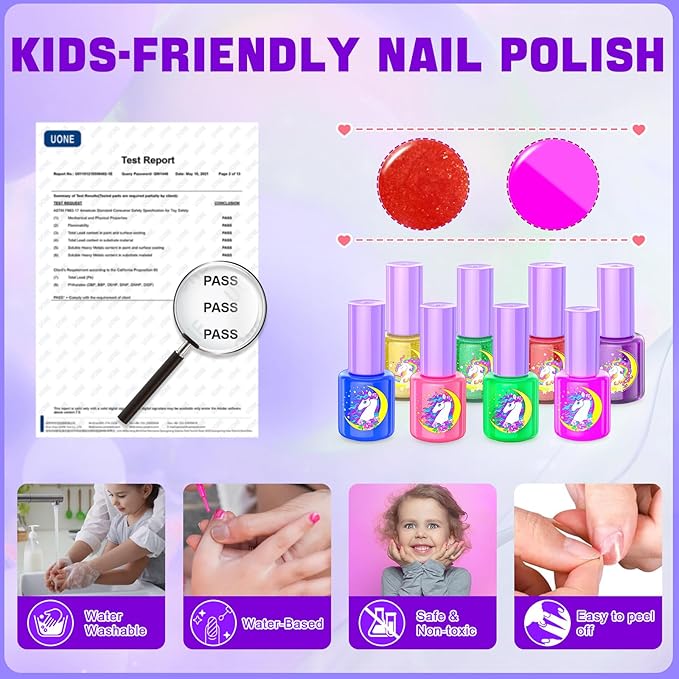 Kids Nail Polish Set for Girls, Quick Dry Nail Art Salon Kit with Nail Dryer and Peelable Nail Polish,Ideal Gift Toys for Girls Age 3-12
