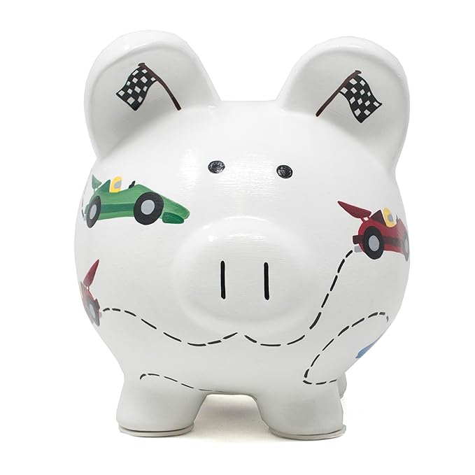 Child to Cherish Ceramic Piggy Bank for Boys, Vroom Race Car