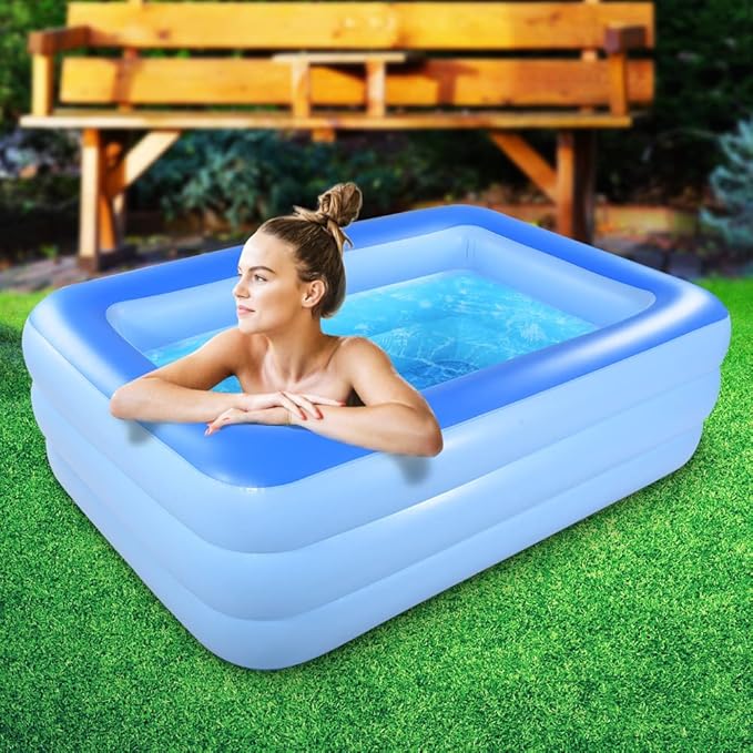 Inflatable Family Swim Play Center Pool, 82" x 56" x 25" Giant Blow Up Pool Summer Water Fun with Inflatable Soft Floor for Family, Garden, Outdoor, Backyard (Blue)