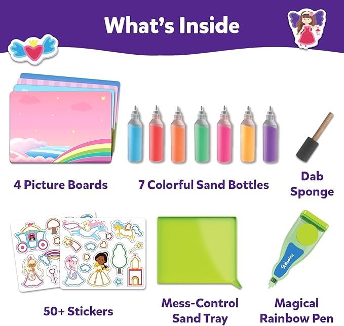 Skillmatics Sand Art Activity - Unicorns & Princesses, Create & Stick 50+ Colorful Stickers, Craft Kits & Supplies for Kids, Gifts for Girls & Boys Ages 4, 5, 6, 7, 8, 9, 10