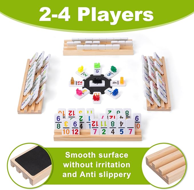 Mexican Train Dominoes Set with 4 Wooden Racks & Portable Case | Double 12 Dominoes Game (91 Numbered Tiles) | Family Board Games for Adults & Kids | Valentine's Day, for All Ages