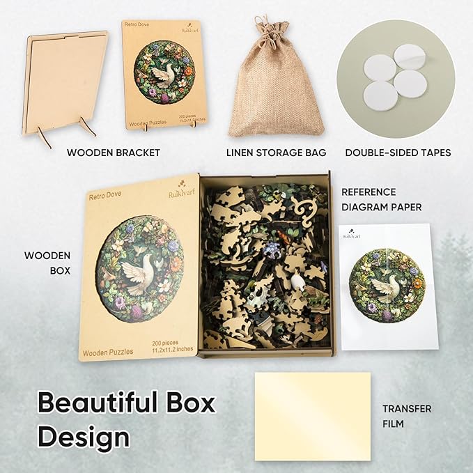 Retro Pigeon Dove 500 Pieces Wooden Jigsaw Puzzles for Adults with Unique Irregular Shape Fun Challenging Bird Puzzles for Kids and Couples on Birthday, Children's Day, Christmas,16.6"x16.7"