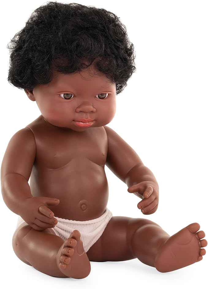 Miniland Doll 15'' African Boy (Polybag) - Made in Spain, Anatomically Correct, Baby Doll
