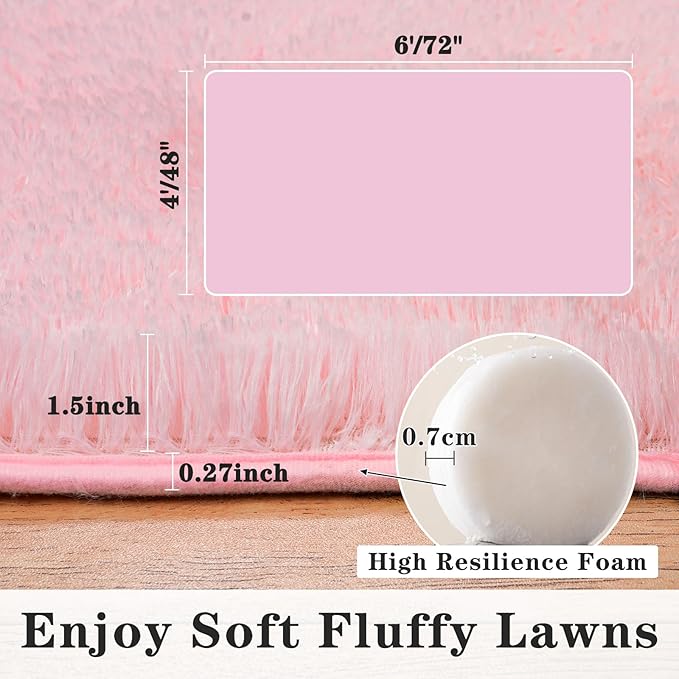 Super Fluffy Throw Rugs for Bedroom, Modern Shag Pink Area Rug, Soft and Cozy Plush Small Carpet for Kids,Girls Boys and Teens Decorations for Living Room Dorm Nursery Classroom, 2x3 Feet