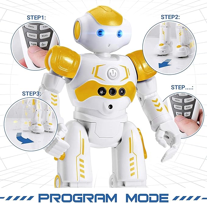KingsDragon RC Robot Toys for Kids, Gesture & Sensing Programmable Remote Control Smart Robot for Age 3 4 5 6 7 8 Year Old Boys Girls Birthday Gift Present,Yellow