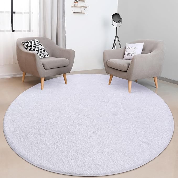 FlyDOIT Round Area Rugs for Bedroom Living Room, 4x4 White Super Soft Comfy Thickened Memory-Foam Indoor Circle Carpets, Modern Aesthetic Minimalist Carpet for Boys Girls Adults Nursery Home Décor