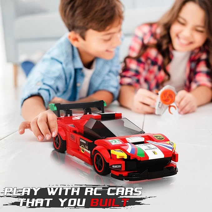 STEM Toys for 6-10 Year Old Boys Girls - 306 pcs RC Car Building Block Set - Remote Control Racing Car Building Toy Sets Building Kit for Kids (Red)