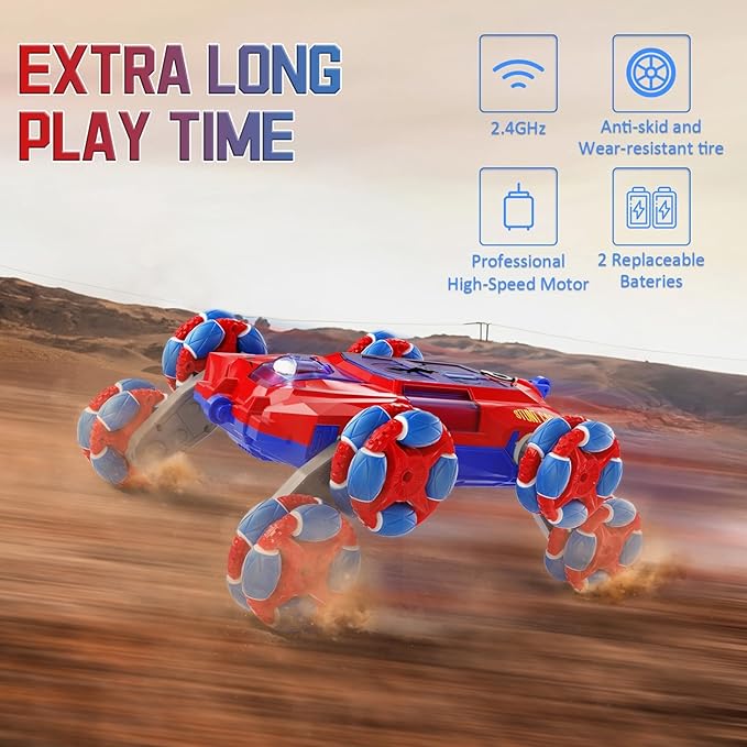 28C 8WD Gesture Sensing RC Stunt Car, 2.4Ghz Hand Remote Control Toy for Boys Age 8-13, Spider with Light & Sound, Rotation Remote Control Car for Christmas & Birthday Gifts