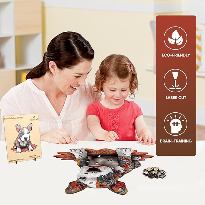 Dog Wooden Puzzles for Adults and Kids,500 Pieces French Bulldog Unique Shaped Liberty Jigsaw Puzzles, Best Gifts for Puzzle Lovers and Famliy Games 18.26x17.6 Inches