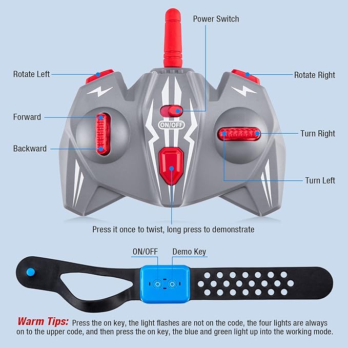 Powerextra Gesture Sensing RC Car, 1:16 Scale Outdoor Remote Control 4WD Stunt Car, Double Side All Terrains Toy with Two Batteries, 50+ Mins Play Time for Kids & Boys