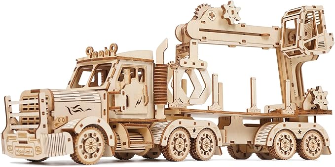 3D Wooden Puzzle for Adults, Wooden Mechanical Truck Crane Puzzles, DIY Model Building Kit Handicraft Wood Craft Hobbies Toy, Birthday for Hobbyist Teens Family Women Men, 428 Pieces