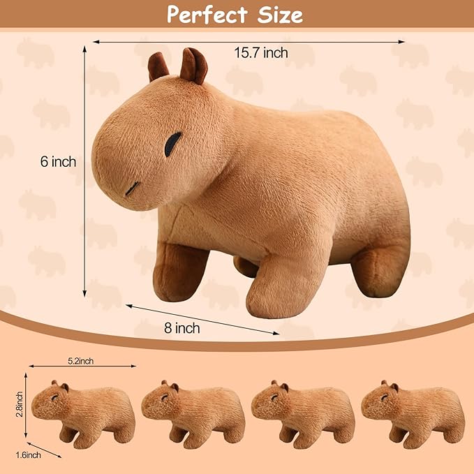 SQEQE Capybara Mommy Plush with 4 Cute Babies Capybara Stuffed Animals, Super Soft Plushie Stuffed Cotton Plushies Animal Toy Gift for Boys and Girls