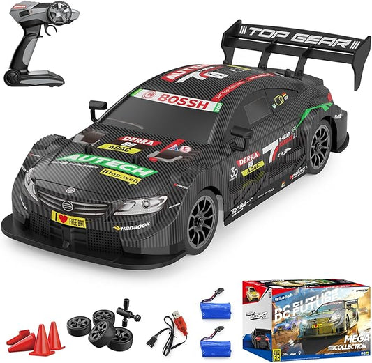 Dollox RC Drift Car 1/16 Scale Remote Control Car 2.4GHz 4WD 30+KM/H High Speed Vehicle with LED Lights, Extra Drifting Tires Racing Vehicle Toys Birthday Gifts for Boys Adults, 2 Batteries, Black