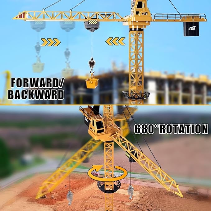 Liberty Imports 6 Channel RC Mega Tower Crane, 50.4 inch Tall 2.4GHz Remote Control Construction Site Toy 680° Rotation Lift Model with Tower Lights and Sounds for Kids