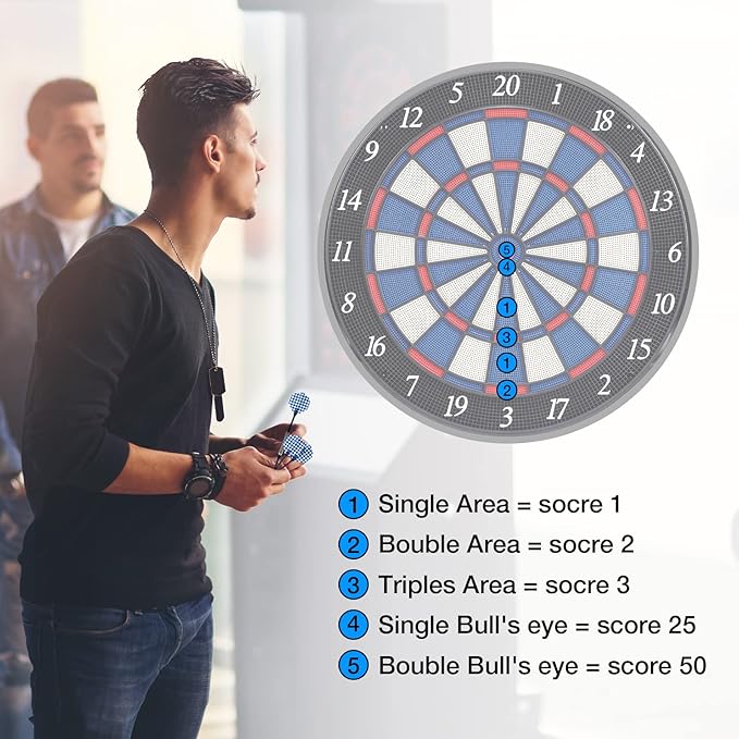 WIN.MAX Electronic Dart Board Cabinet Set, LED Electric Digital Soft Tip Dart Boards for Adults with Cabinet, up to 16 Players, 38 Games and 211 Variations with 12 Soft Tip Dartboard Set