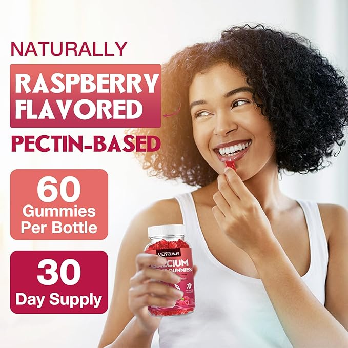Calcium Citrate Gummies 1200mg for Adults & Kids - Bone & Teeth Support, Easy Absorption, Delicious Raspberry Flavor - Non-GMO, Gluten Free, Vegan - 60 Count