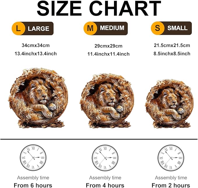 Wooden Puzzles for Adults, 3D Lion (M-200pcs) Wooden Jigsaw Puzzles Kids, 11.4 * 11.4in Unique Shaped Animal Wood Puzzles Adults 3D Vision Flat Puzzle Family Games