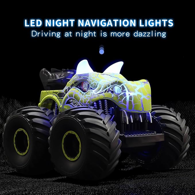 Threeking 1:18 Dinosaur RC Car Remote Control Cars Trucks Toy 4WD Off-Road Car Toys with Lights Spray Suitable for All Terrain Gifts Presents for Boys/Girls Ages 6+ Green