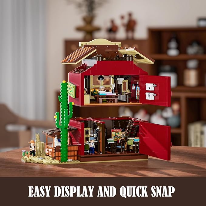 FUNWHOLE Old West Post Office Lighting Building-Bricks Set - 1692 Pcs The Wild West Town Collection Display Set for Adults and West Lovers