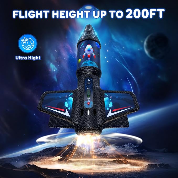 Rocket Launcher for Kids with Launch Set Up to 200 Ft Air Model Rocket Toy with Parachute, Space Ship Outdoor Toys for Ages 8-13 Boy Birthday Gift Birthday Gift for Kids